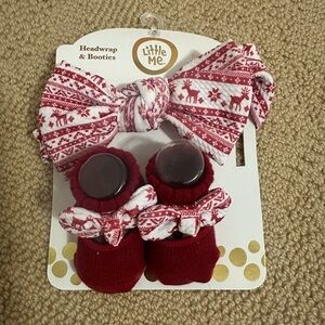 Little Me Red and White Headwrap & Booties Set